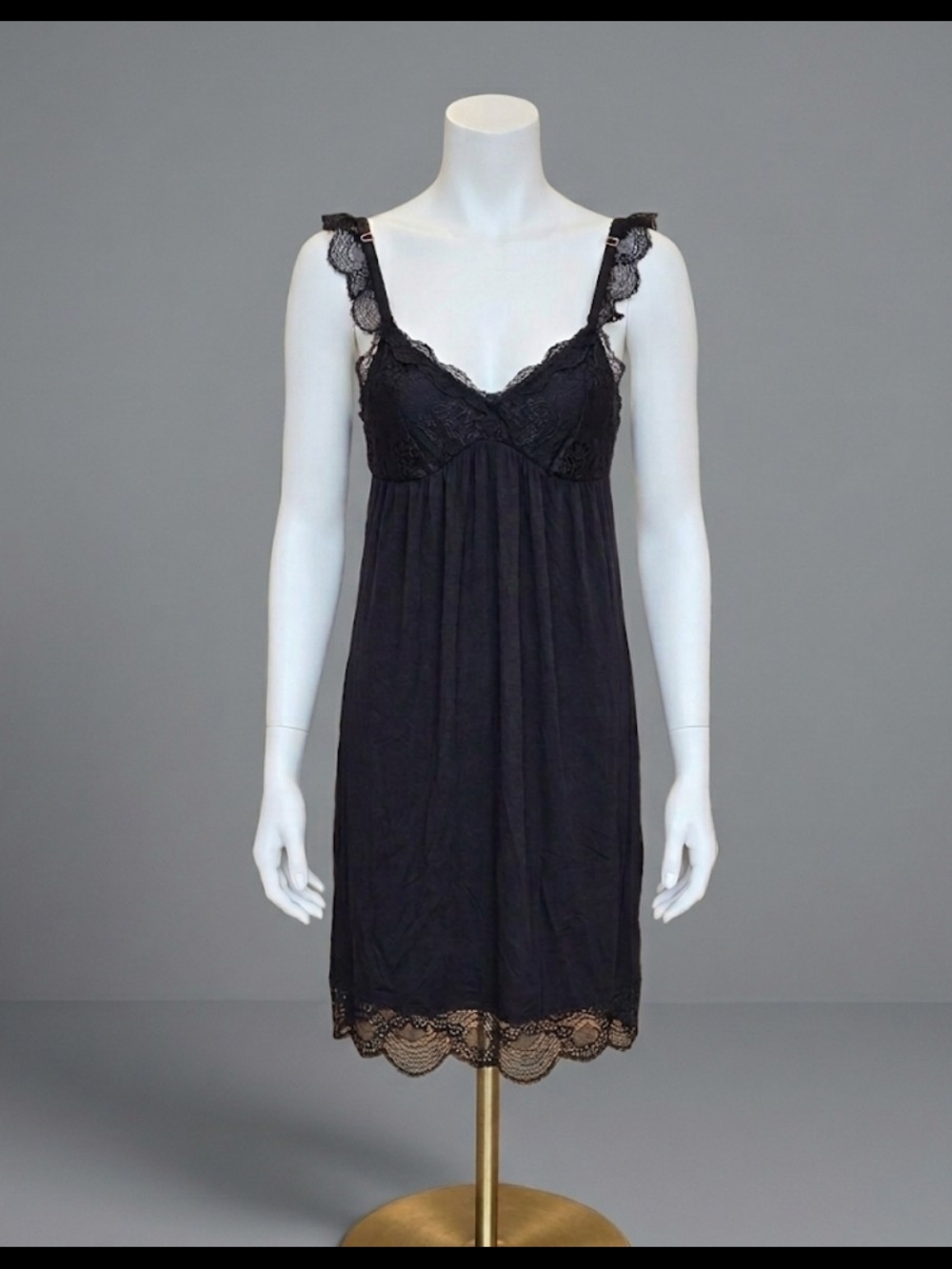 Eberjey Black Lace Trim Modal Chemise Slip Dress Small